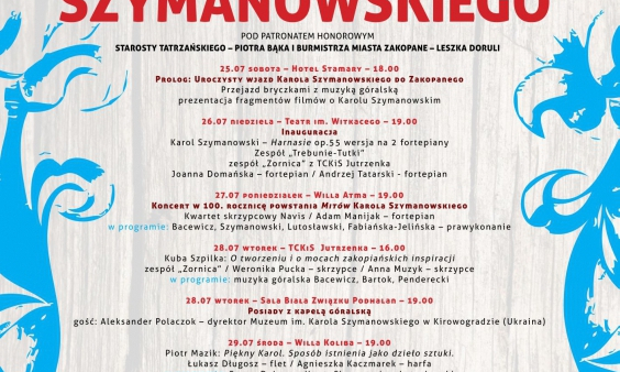 Rozpoczęły się Dni Muzyki Karola Szymanowskiego w Zakopanem