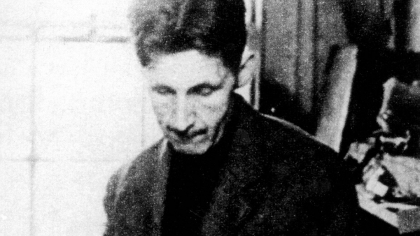 Gigantyczny portret George'a Orwella na polu koło Werony