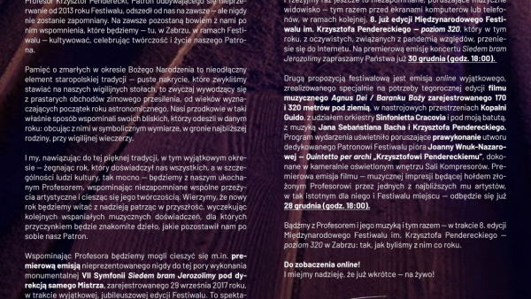 8. Międzynarodowy Festiwal im. Krzysztofa Pendereckiego – Poziom 320 w Zabrzu